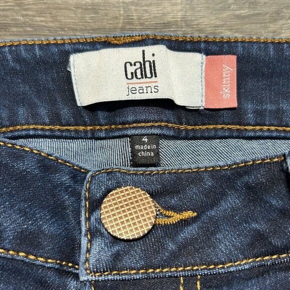 CAbi Jeans Size 4 Style 3752 Original Wash Skinny Denim Dark Wash Distressed - Picture 7 of 12